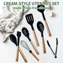 13-Piece silicone utensil set wood handle nonstick cookware safe dishwasher safe kitchen tools BPA free heat resistant (450°F/230°C) ceramic pan safe cooking gifts housewarming (Black) by CozyNest Decor
