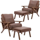 Brown Leather Accent Chair and Ottoman, Mid Century Modern Arm Chair, Retro Upholstered Armchair with Wood Frame & Removable PU Cushions, Large Leisure Slipper Chair for Living Room/Bedroom, Set of 2 by CozyNest Decor