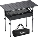 Folding Camping Table, Aluminum Roll Up Camping Table Adjustable Height with Storage Net and Bag, Lightweight Outdoor Table 32.2” X 16”, for Outdoor Travel BBQ Party Picnic, Black by GreenHaven Gardens