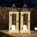 Bdor 2 Pack 26in Farmhouse White Waterproof Wood Metal Decorative Lanterns with Remote Control, Timer, Tempered Glass, Flameless Pillar Candles, Decorative Lanterns for Front Porch, Wedding by CozyNest Decor
