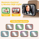Baby Car Mirror with Light, 7 RGB Light Rear Facing Baby Car Seat Mirror with Remote Control Rechargeable 360° Rotation Hook Clip Design Wide View Shatterproof by TinyTreasures Baby Boutique