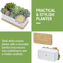 MyGift Assorted Artificial Succulent Plant Arrangement Potted in White Ceramic Planter Pot with Removable Bamboo Tray by CozyNest Decor