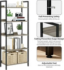 NUMENN Bookshelf, 5 Tier Bookshelves, Home Office Bookcase Shelf Storage Organizer, Free Standing Storage Shelving Unit for Bedroom, Living Room and Home Office, Grey by CozyNest Decor