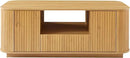 46.5" Oval Coffee Table with Drawers and Storage Mid Century Modern Fluted Solid Wood Side Coffee Tables, Luxury Tea Table Center Table for Living Rooms Offices Apartmen, Natural by CozyNest Decor