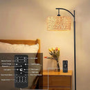 Floor Lamp for Living Room Bedroom Farmhouse Arc Rattan Boho Standing Lamp with Remote Dimmable Black Wicker Bamboo Lamp Shade Floor Light Adjustable Tall Lamp Industrial Floor Lamps Bohemian by CozyNest Decor
