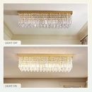 Modern Crystal Chandelier, 6 Lights Luxury Gold Rectangular Flush Mount Ceiling Light, Dining Room Light Fixture, Rectangle K9 Crystal Raindrop Chandelier for Living Room Bedroom L31.5 Inch by CozyNest Decor