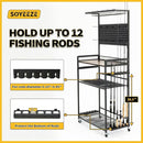 SOYEEZE Fishing Rod Holders for Garage,Fishing Gear Holder for Fishing Rod Tackle Box Storage，Fishing Pole Holders for 12 Rods with Hooks and Pegboard,Fishing Cart with Reel Rack by TinyTreasures Baby Boutique
