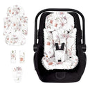 Infant Car Seat Insert and Strap Covers, Very Soft Car Seat Head Support Baby Girl Boy, Reversible Newborn Carseat Insert Cushion Fits for Stroller, Baby Swing, Bouncer (White Flower) by TinyTreasures Baby Boutique