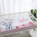 Personalized Nursery Crib Bedding Set: Custom Name Pink Checkered 5 Piece Baby Crib Sets with Cute Elephant Pattern - Toddler Double Layer Blanket Set, Comfortable Crib Bed Sheets for Baby Grils by TinyTreasures Baby Boutique