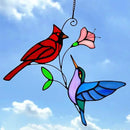 Stained Glass Red Cardinal with Hummingbird Suncatcher Window Hanging Ornament, Stain Glass Birds Sun Catchers for Window Decor,Red Cardinal Hummingbird Gifts for Women, Mom, Birds Lovers by GreenHaven Gardens