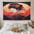 Japanese Woman Geisha Tapestry Asian Cherry Blossom Red Sun Traditional Kimono Folk Tapestries Home Decor for Living Room Bedroom Apartment Farmhouse Dorm 90"x60" by CozyNest Decor