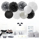 Black White Silver Party-Decorations Paper Flowers Lanterns - 15PCS Birthday Halloween Wedding Tissue Pom Poms Streamers, Halloween Prom Baby Shower Bachelorette Hanging Supplies Decor Hugfond by CozyNest Decor