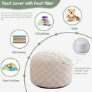 HIGOGOGO Round Stuffed Pouf Ottoman, Plaid Poufs with Foam Chunk Filling, Fluffy and Furry Pouf Foot Stool Storage Ottoman, 26 X 18 Floor Poufs Foot Rest for Living Room, Beige by CozyNest Decor