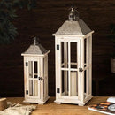 TIMRIS Large Rustic Wooden Decorative Lantern Set of 2, Modern Farmhouse Distressed Whitewash Floor Candle Lanterns, Indoor/Outdoor Hanging Lanterns for Home Decor (No Glass) by CozyNest Decor
