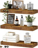 QEEIG Floating Shelves for Wall Bathroom Shelf Bedroom Kitchen Living Room Hanging Book Shelves Small Farmhouse Decor 16 inch Set of 3, Rustic Brown (015-BN3) by CozyNest Decor