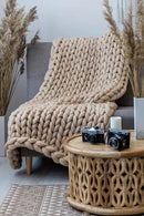 Knitted Throw Blanket for Sofa,Handmade Knit Chunky Blanket Throw Sofa Throw for Gift Sofa Bed,Chunky Knit Blanket(Camel 40 inch x60 inch ),100x150 cm by CozyNest Decor