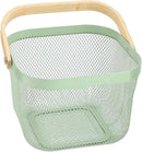 Metal Mesh Steel Basket, Storage Organizer Basket Multi-functional Hanging Kitchen Basket Fruit Basket Bin with Bamboo Handle, 9.84 x 10.2 x 7 inch, Mint Green by GreenHaven Gardens
