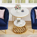 Tribesigns Gold Round End Table: 2 Tiers Side Table Set of 2 with Storage Shelf, Modern White Gold Bedside Nightstand, Metal Faux Marble Accent Table for Living Room by CozyNest Decor