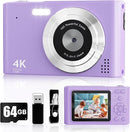 Digital Camera, 44MP Full HD 1080P Point and Shoot Camera with 64GB Card, Anti Shake 16X Zoom Compact Volg Cameras, Portable Small Digicam Gift for Kids, Ages Teen Girl Boy - Purple by TinyTreasures Baby Boutique