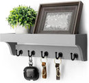 Rebee Vision Decorative Key Holder for Wall - Modern Farmhouse Wall Mount Mail Organizer Keys Hanger with Floating Shelf, 5 Rustic Key Hooks for Entryway Home Decor (Gray) by CozyNest Decor