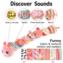 Infant Baby Musical Stuffed Animal Activity Soft Toys with Multi-Sensory Crinkle, Rattle and Textures for 0-3-6-12 Months Developmental Toys, Caterpillar, Pink by TinyTreasures Baby Boutique