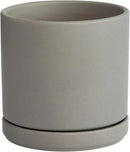 D'vine Dev 6 Inch Ceramic Planter Pot with Drainage Hole and Saucer, Indoor Cylinder Round Flower Pot, Grey, 94-O-C-3 by GreenHaven Gardens