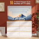 VINGLI White Dresser High Gloss Chest of Drawers, 6 Drawer Dresser for Bedroom, Modern Dressers Wood, Brown Top, 47.2" W x 15.75" D x 31.5" H by TinyTreasures Baby Boutique