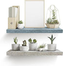 Sorbus Floating Shelf — Hanging Wall Shelves Decoration — Perfect Trophy Display, Photo Frames — Extra Long 24 Inch (Rectangle Shelf Set - Blue White) by CozyNest Decor