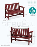 SERWALL Outdoor Bench, HDPE Outdoor Benches Weatherproof, 2-Person Garden Bench with 660 lbs Weight Capacity, Patio Benches for Outdoors, Garden, Porch, Backyard and Park, Red, 2 Pack by GreenHaven Gardens