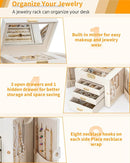 AKOZLIN 4-Tier Jewelry Box Leather Jewelry Storage Organizer with 3 Drawers Lockable for Women Girls Ring Necklace Earring Bracelet Holder with Mirror White by TinyTreasures Baby Boutique