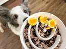 Slow Feeder Dog Bowls - 3-Cup Raised Ceramic & Wood Stand for Medium-Large Breed, White by CozyNest Decor