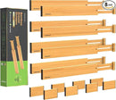 ANTOWIN Bamboo Drawer Dividers Organizers 16pcs, Expandable Drawer Separators Splitter, 17-22 inches Long Adjustable Spring-loaded Organizer for Large Utensil, Clothes, Tools Drawers (8+8) by CozyNest Decor