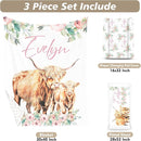 Custom Name Crib Bedding Set - Highland Cow Design, Personalized Floral Nursery Bedding 3-Piece Set– Soft Blanket, Fitted Sheet, Changing Pad Cover – for Newborns Girls Nursery Gifts by TinyTreasures Baby Boutique
