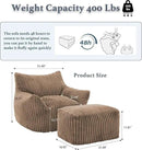 Oversized Bean Bag Chaise Lounge Chair Indoor for Adults with Armrests & Ottoman - Giant Comfy Khaki Beanbag Floor Sofa Cloud Accent Chair for Reading, Gaming, Cozy Plush Cloud Mini Couch by CozyNest Decor