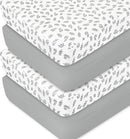Crib Sheets 4 Pack for Baby Boys & Girls, Neutral Crib Sheet Fitted 52'' x 28'' for Standard Crib & Toddler Mattress, Ultra Soft Material Baby Sheet, Grey Leaf by TinyTreasures Baby Boutique