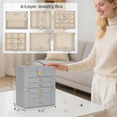 AKOZLIN 6-Tier Jewelry Box Organizer Functional 5 Drawers Leather Jewelry Storage Case for Women Girls Ring Necklace Earring Bracelet Holder Organizer with Mirror Grey by TinyTreasures Baby Boutique