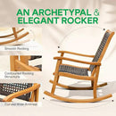 Idzo Wood Wicker Rocking Chair, 400 lbs Capacity, Durable Eucalyptus Wood, Natural Finish, Comfortable Curvy Design, Ideal for Deck, Patio Furniture, Teak Outdoor Furniture, Set of 2 by CozyNest Decor