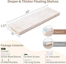 Axeman Floating Shelves for Wall, 24''W x 8''D Rustic Solid Elm Wood Wall Shelves for Storage, Wall Mounted Display Shelving with Invisible Heavy-Duty Metal Bracket (White Wash, 2PCs) by CozyNest Decor