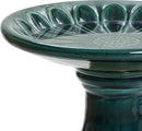 LuxenHome 22 Inch Ceramic Bird Bath for Outside, Elegant Tall Outdoor Bird Bath, Lightweight Pedestal Glazed Birdbaths for Outdoors with Floral Pattern, Dark Green by GreenHaven Gardens