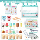 WHOHOLL Wooden Ice Cream Counter Playset for Toddler Girl Toys, Play Store Pretend Toy Food Play Kitchen Accessories with Fake Money & Coin, Gifts for 3+ Year Old Kids (Green) by TinyTreasures Baby Boutique