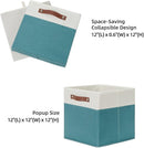HNZIGE Storage Cubes Bins for Organization Set of 4, Fabric Storage Cube 12 x12, Collapsible Storage Bins Basket Cube with Handles, Canvas for Organizing Shelf Home Nursery(Teal White) by TinyTreasures Baby Boutique