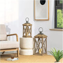 Glitzhome Mondern Farmhouse Wood Metal Lanterns Decorative Hanging Candle Lanterns Set of 2, Natural (No Glass) by CozyNest Decor