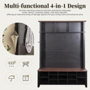 Ball & Cast 4-in-1 Hall Tree with 6 Hooks,Walnut Entryway Bench with Adjustable Shelves,Rustic Shoe Organizer with 16 Open Compartments,for Mudroom,Living Room,Hallway,Black by CozyNest Decor