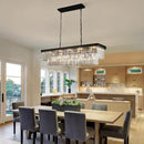 Crystal Chandeliers for Dining Room Light Fixtures Over Table，15-Lights Black Modern Rectangle Chandeliers for Kitchen Island Bar L40 Inch by CozyNest Decor