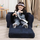 Kids Chairs for Toddler, 2-in-1 Toddler Soft Sherpa Couch Fold Out, Convertible Sofa to Lounger for Girls and Boys, Dark Blue by CozyNest Decor
