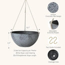 LA JOLIE MUSE Large Hanging Planters for Outdoor Plants - 13 Inch Hanging Flower Pots with Drainage Holes, Set of 2, Rock Grey by GreenHaven Gardens