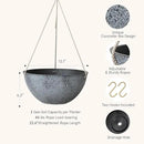 LA JOLIE MUSE Large Hanging Planters for Outdoor Plants - 13 Inch Hanging Flower Pots with Drainage Holes, Set of 2, Rock Grey