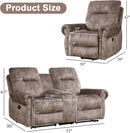 EBELLO 2 Pieces Reclining Couch Furniture Set for Living Room, 1 Seat Power Recliner Chair and a Manual Loveseat with Center Console, Hidden Storage and Cup Holders, Brown by CozyNest Decor