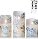 Hydrangea Flameless Candles Flickering, Spring LED Battery Operated Candles with Remote Timer, Glass and Real Wax Pillar Candles for Garden Home Decor(Set of 3, D3 xH4 5" 6") by GreenHaven Gardens
