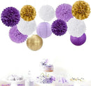 Purple White-Gold Party-Decorations Paper Flowers Lanterns - 15PCS Graduation Lavender Tissue Pom Poms Streamers,Wedding Birthday Bachelorette Baby Shower Classroom Hanging Supplies Decor Hugfond by CozyNest Decor
